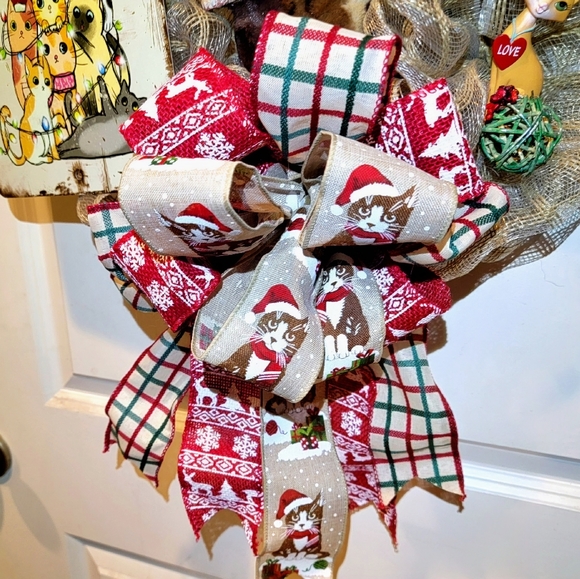 Christmas Cat Dream Wreath Deco Mesh Bow - Picture 10 of 11